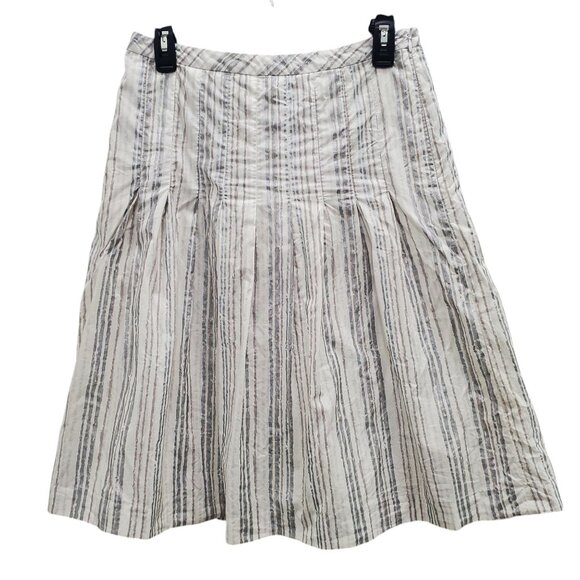 Ann Taylor LOFT White Metallic Gray‎ Silver Stripe Pleated A-Line Midi Skirt 2 - Picture 1 of 8